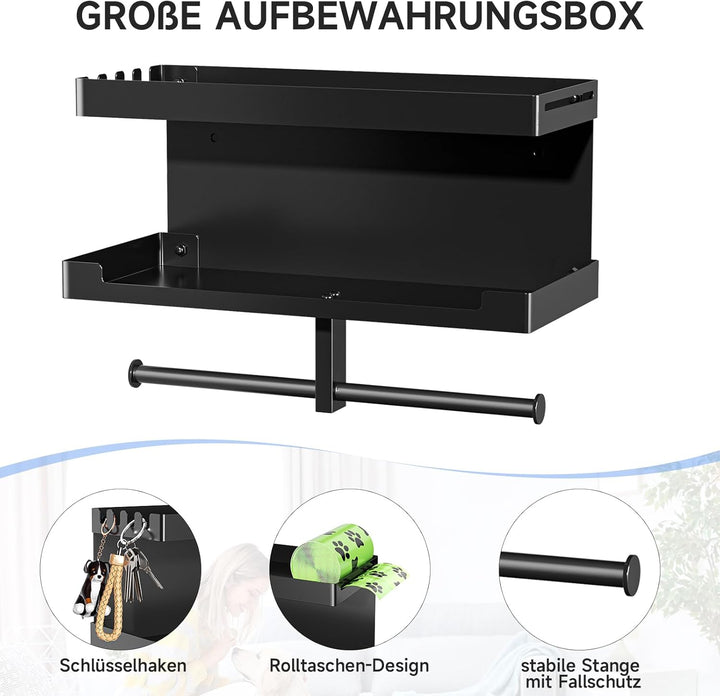 Hundegarderobe mit Ablage, Hundeleinen Halterung Wand, Schwarz Wandhalter für Hundeleine, Metall Hun