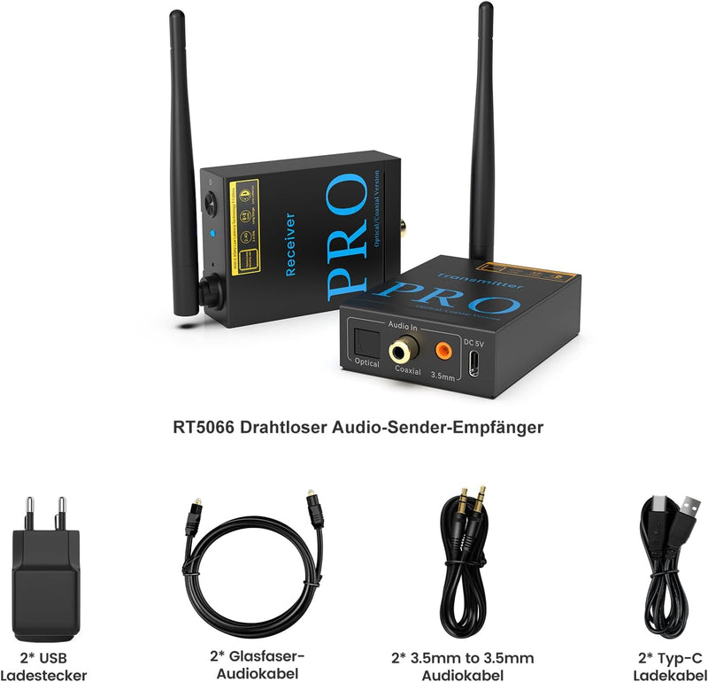 1Mii Drahtlos Audio Sender Empfänger, 2,4GHz Audio funkübertragung Kit, Low Latency, HiFi -Musik für