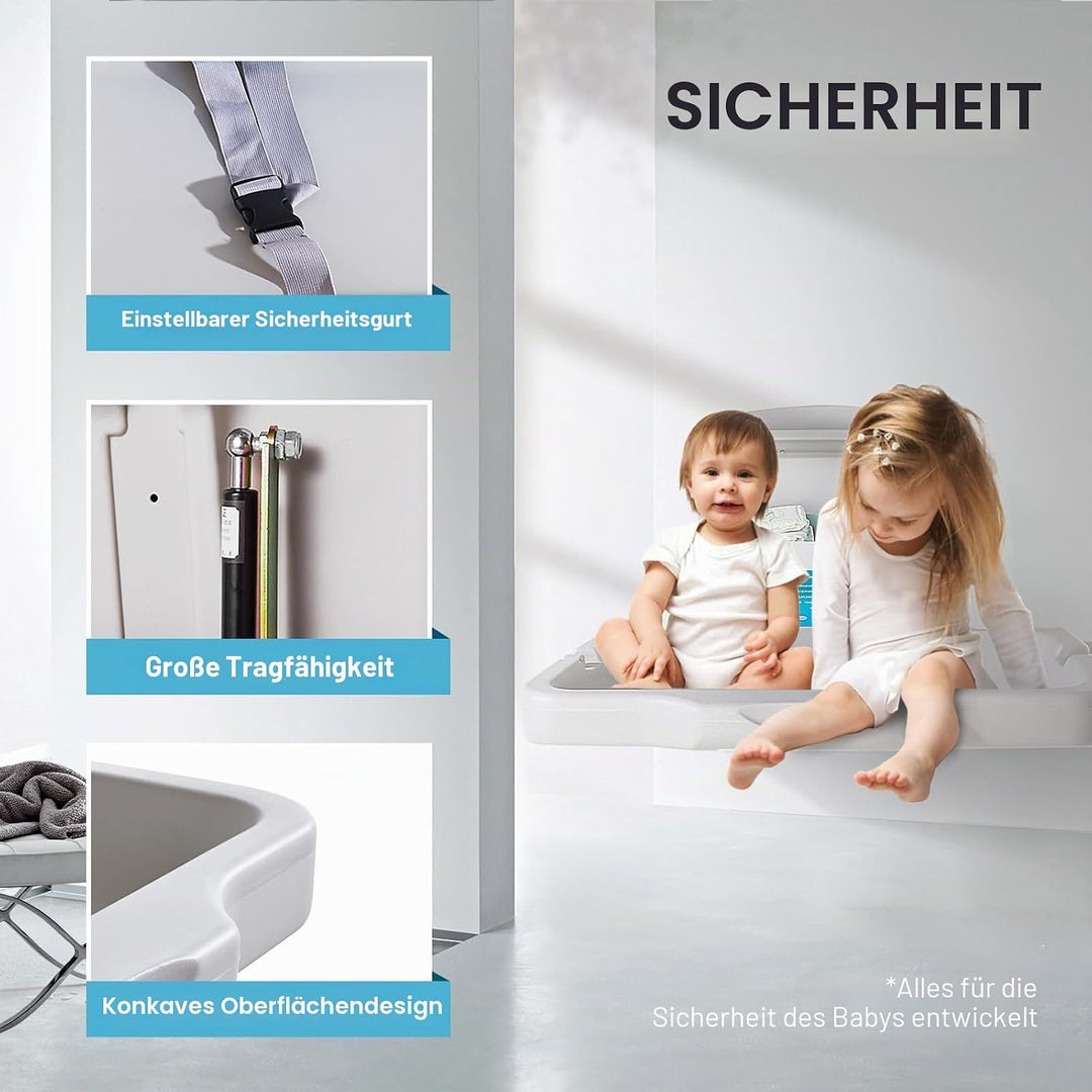 Wickeltisch für Babys, Wandmontiert Klappbarer Wickeleinheit,Wickelstation mit Sicherheitsgurt und T
