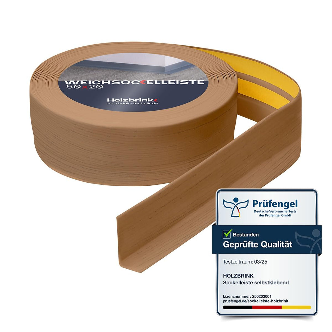 HOLZBRINK Weichsockelleiste selbstklebend EICHE HELL Knickleiste, 50x20mm, 25 Meter 25m Eiche Hell,