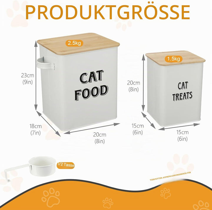 Pethiy Katzenfutter und Katzenleckerlis Behälter,Futtertonne mit Schaufel und Holzdeckel,beschichtet