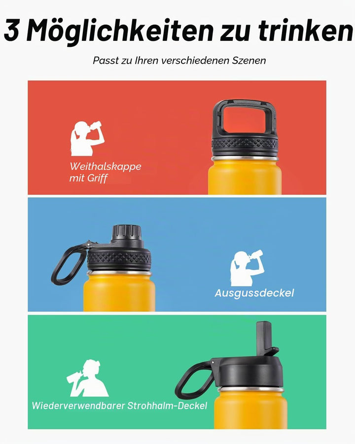 Coolflask Wasserflasche 20 oz isoliert mit Strohhalm, rostfreier Stahl Metall 3 Deckel Wasserflasche