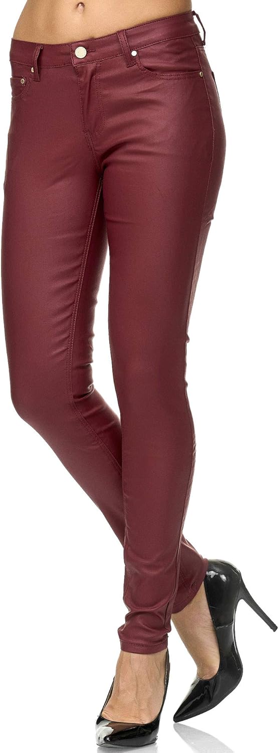 Elara Damen Hose Kunstleder Push Up Effekt Chunkyrayan 40 Slim Rot, 40 Slim Rot