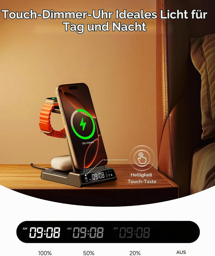 Induktive Ladestation für iPhone Air/17/16/15/14/13/12, 3 in 1 Wireless Charger für Apple Watch Ultr