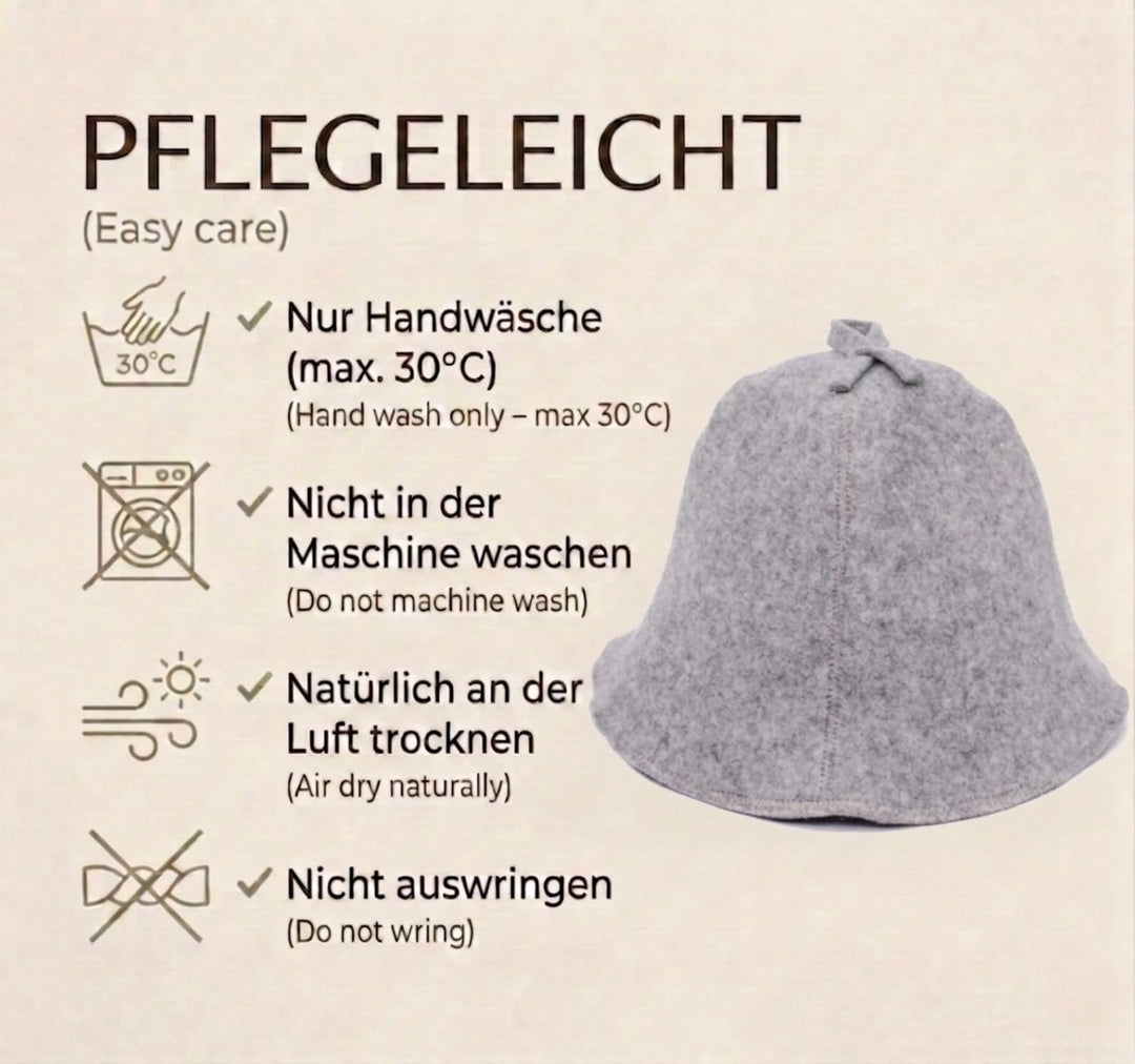 Saunahut aus Wolle mit Stickerei – Sauna Mütze aus Wollmischfilz mit Polyesterfilz-Anteil für Damen