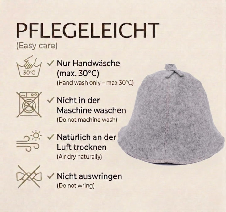 Saunahut aus Wolle mit Stickerei – Sauna Mütze aus Wollmischfilz mit Polyesterfilz-Anteil für Damen
