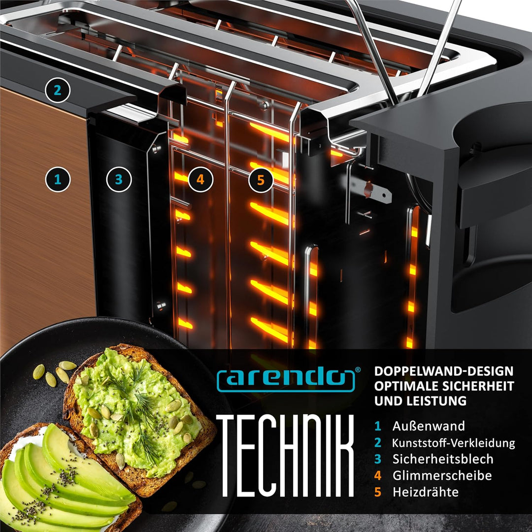Arendo - Touch Toaster 2 Scheiben Edelstahl - Touchpanel - digital Display Restzeitanzeige - 800 W –