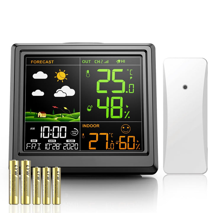 Wetterstation funk mit Aussensensor, kabellos, Anzeige von Temperatur und Luftfeuchtigkeit, mit 3 He