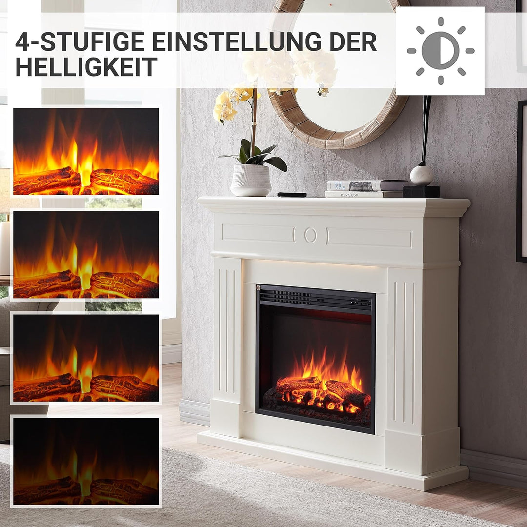 CrownFlame Leandros Elektrokamin - Elektrischer Standkamin mit Heizung 1000/2000 W, realistischer 3D