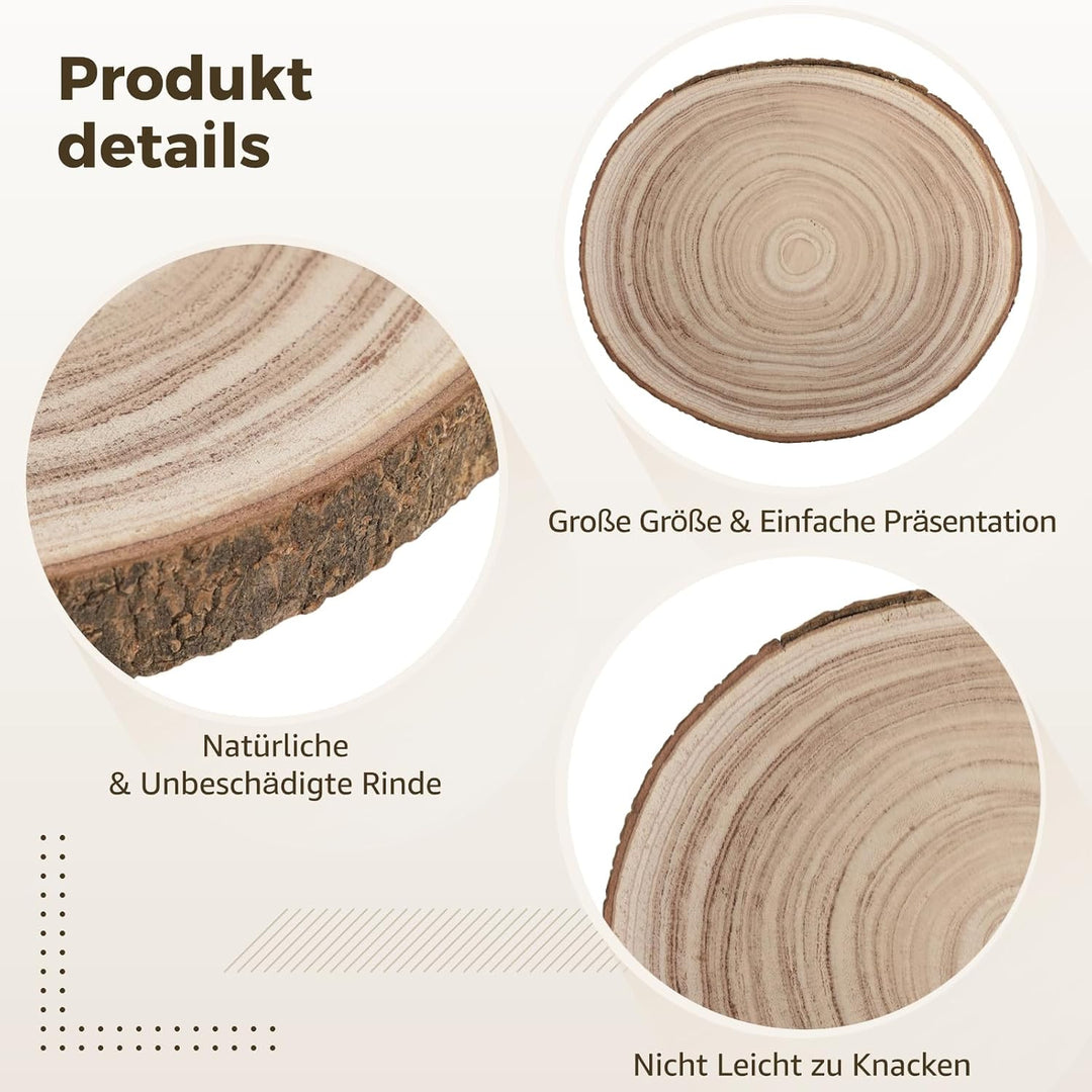 6 Paulownia Holzscheiben 25-28cm 2cm dick, unbehandelt mit Rinde DIY Deko | Natürliche runde Baumsch