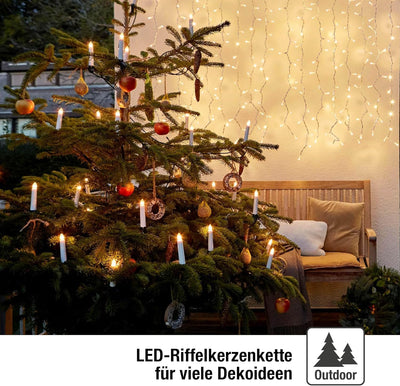 hellum Lichterkette Kerzen Weihnachtsbaum, Kerzen Lichterkette aussen mit Clip, 24 warm-weisse LED,