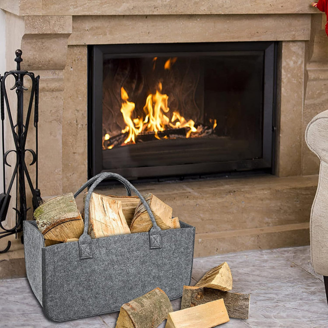 FIVMEN 4 Stück Filztasche Faltbar Filzkorb Holzkorb mit Griffen Kaminholzkorb Brennholzkorb Shopper