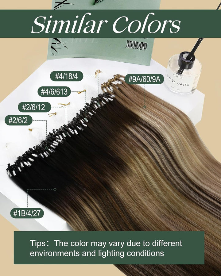 Ugeat 35cm Haarverlängerung Micro Bondings Ombre Balayage Dunkelstes Braun mit Mittelbraun 2/6/2 50S