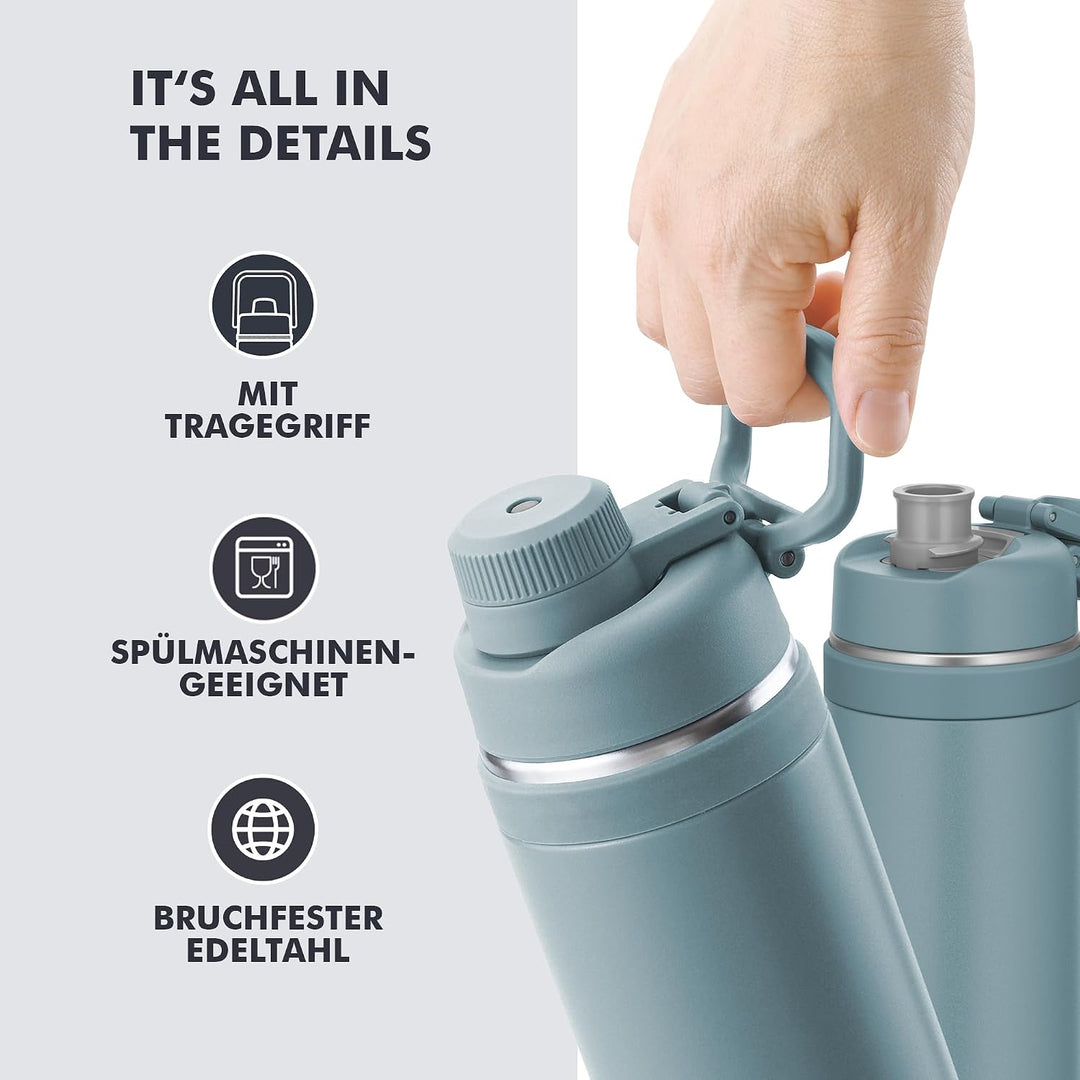 THERMOS ULTRALIGHT MAX Isolier-Trinkflasche hellblau matt 1,0l, Thermosflasche für Sport, 24h kalt &amp;