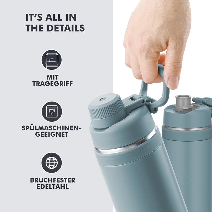 THERMOS ULTRALIGHT MAX Isolier-Trinkflasche hellblau matt 1,0l, Thermosflasche für Sport, 24h kalt &amp;
