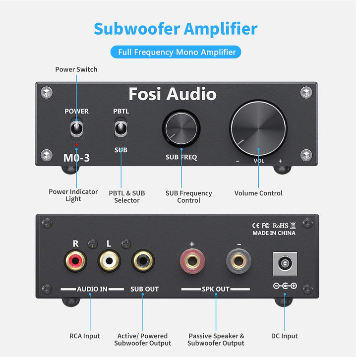 Fosi Audio M03 Subwoofer Verstärker 200W, TPA3255 Mini Monokanal Subwoofer-Verstärker, Voll-Frequenz