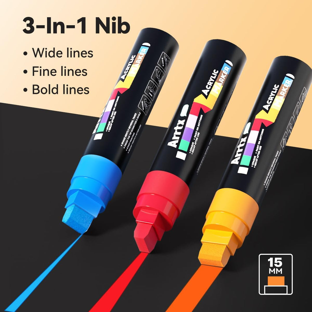 Arrtx Graffiti Acryl Marker Set, 15mm Jumbo-Filzspitze Grafitistifte, 10 Jumbo, Acryl-Farbstifte für