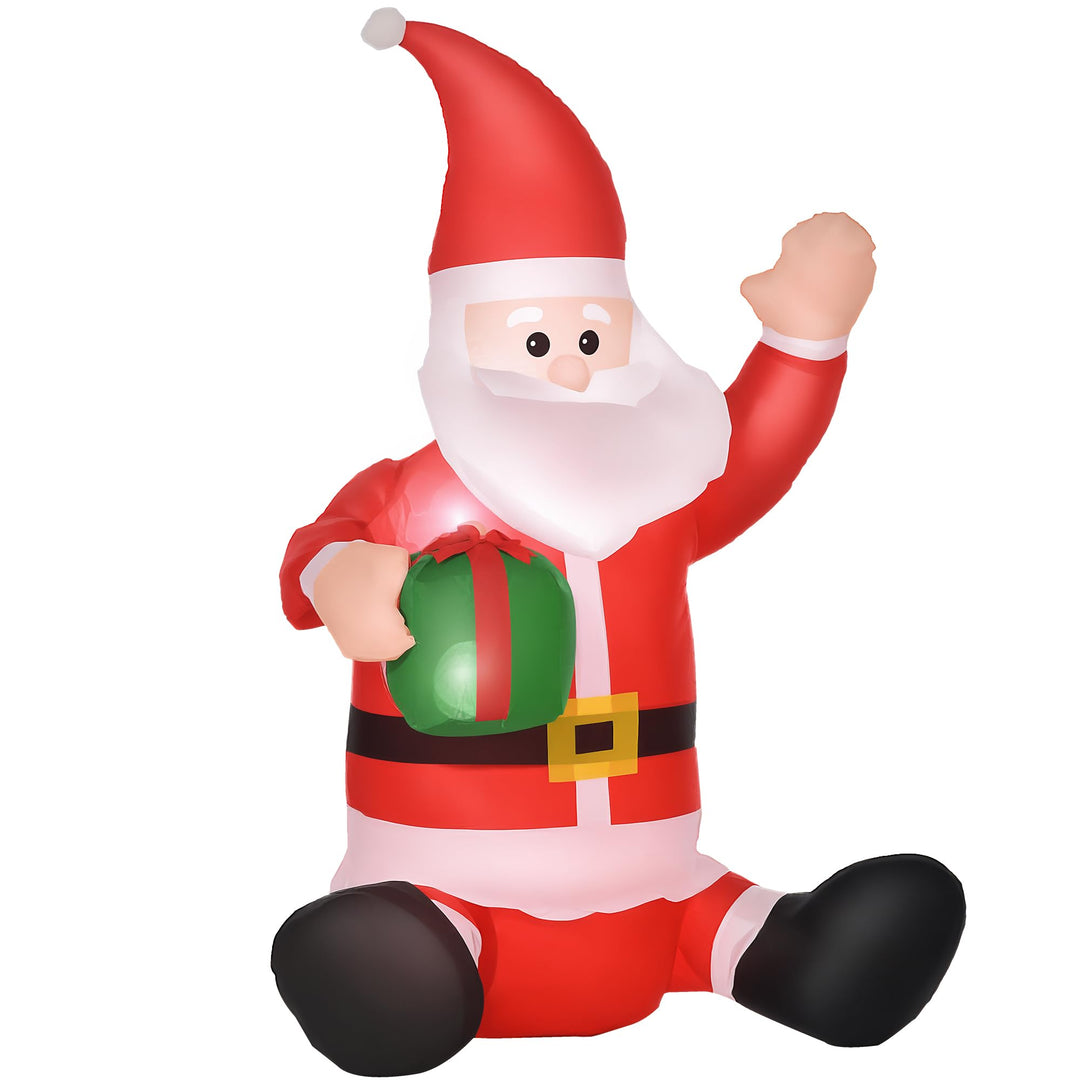 HOMCOM Selbstaufblasbarer Weihnachtsmann Weihnachtsdekoration LED mit Geschenk Gebläse Rot L70 x B50
