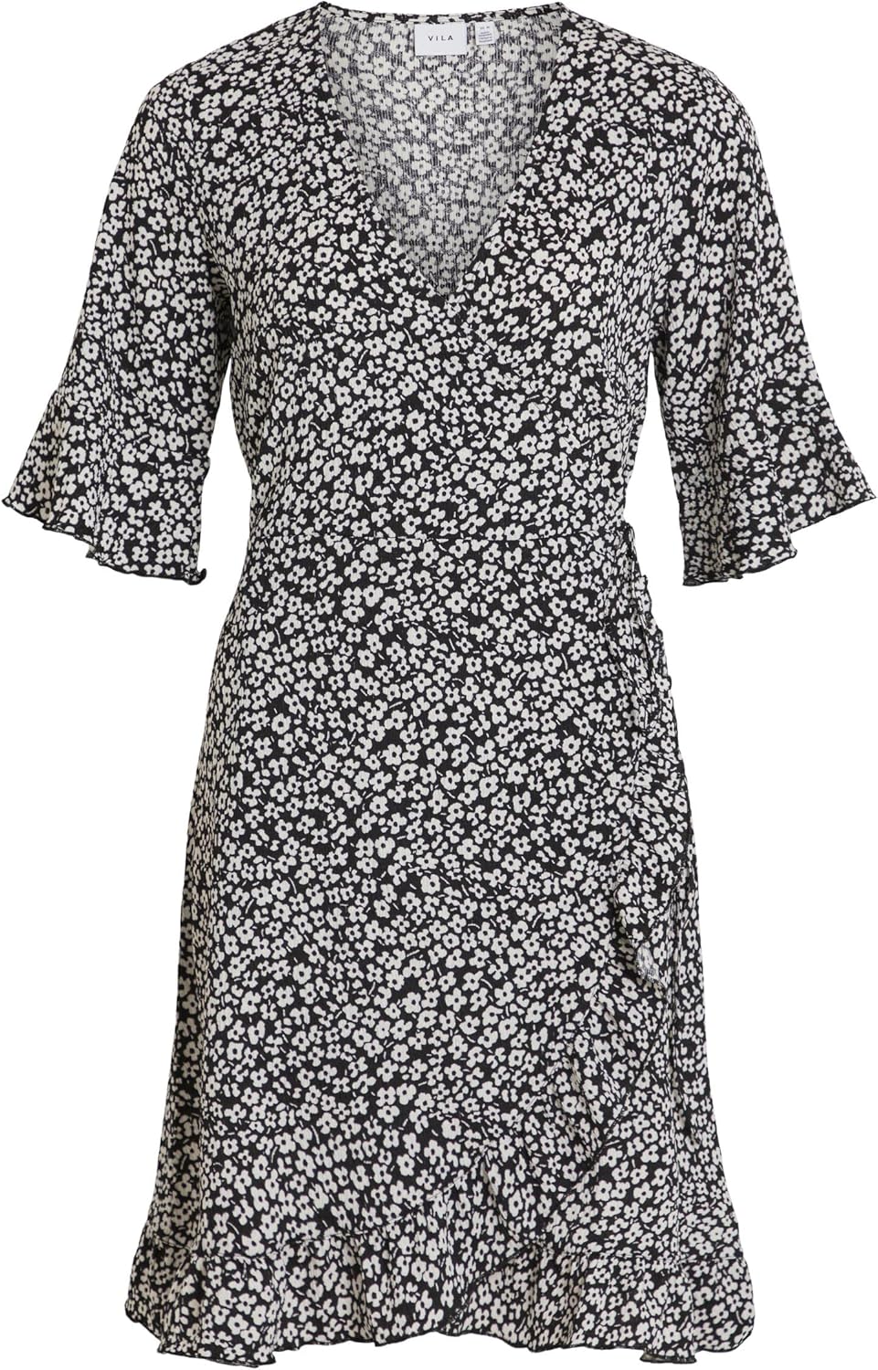 Vila Damen Kleid VICAIA S/S WRAP Dress M Schwarz, M Schwarz