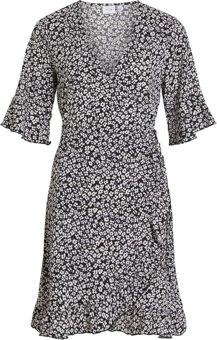 Vila Damen Kleid VICAIA S/S WRAP Dress M Schwarz, M Schwarz