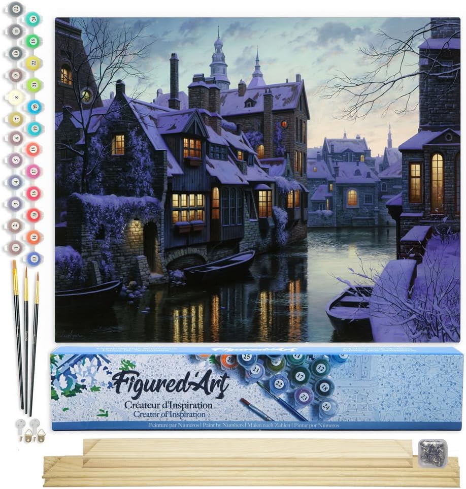 Figured'Art Malen Nach Zahlen Erwachsene Mit Rahmen Kanal im Winter - Paint by Numbers Basteln DIY B
