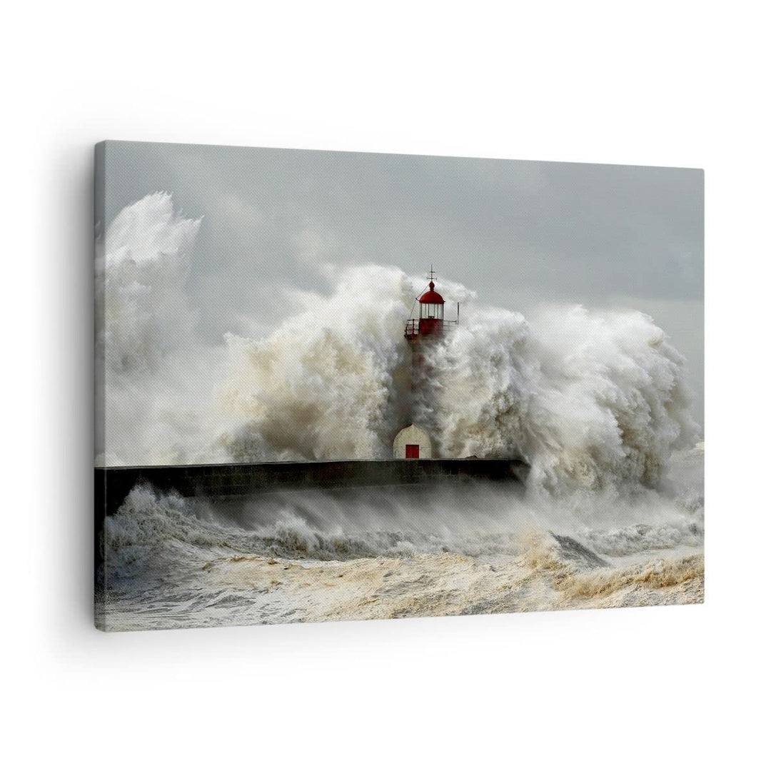 ARTTOR Bilder auf Leinwand Leuchtturm Ozean Sturm Leinwandbild 70x50cm Wandbilder Dekoration Wohnzim