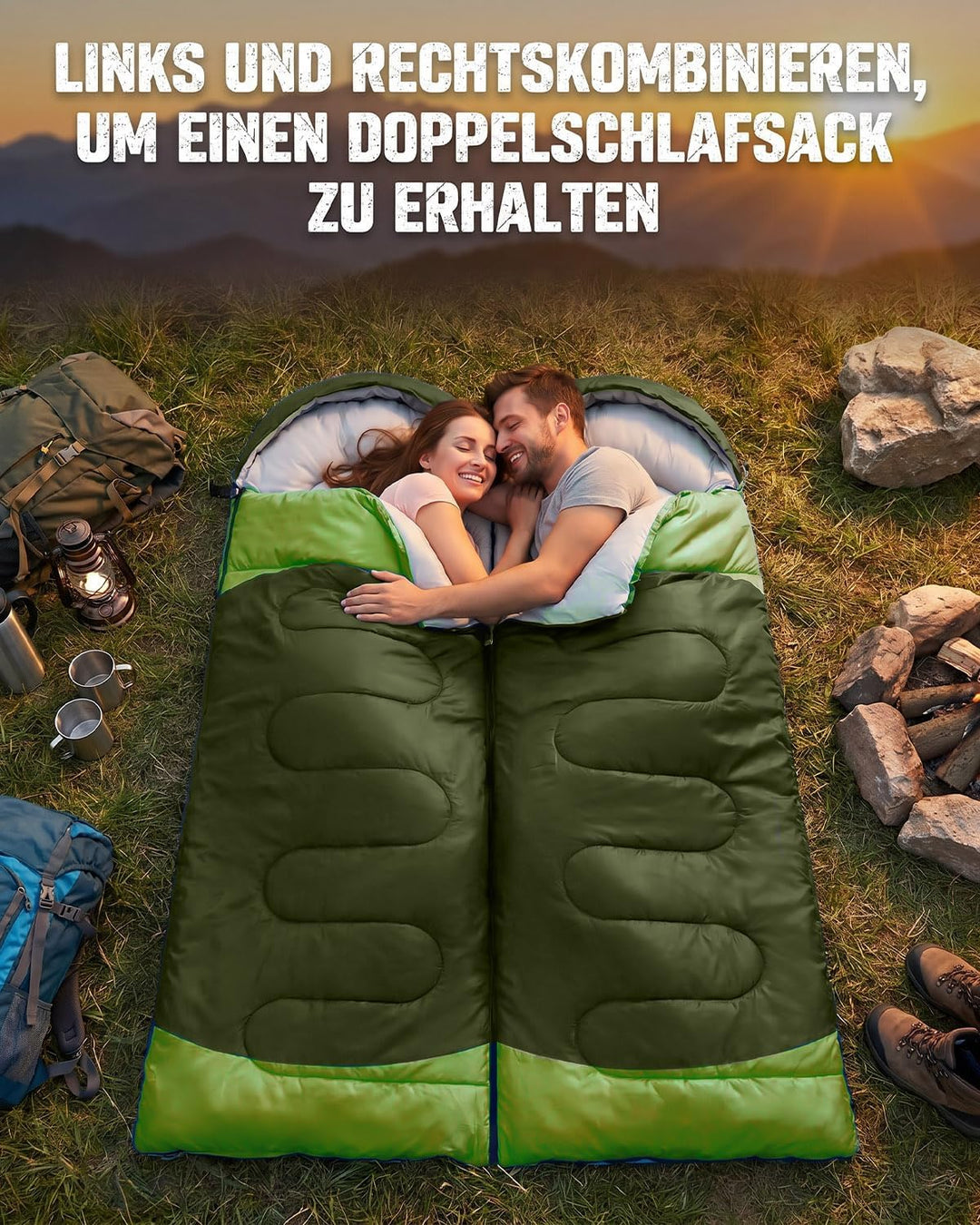 Schlafsack Camping für 3–4 Jahreszeiten, Outdoor-Schlafsack für Erwachsene und Kinder, Kompakter Sch