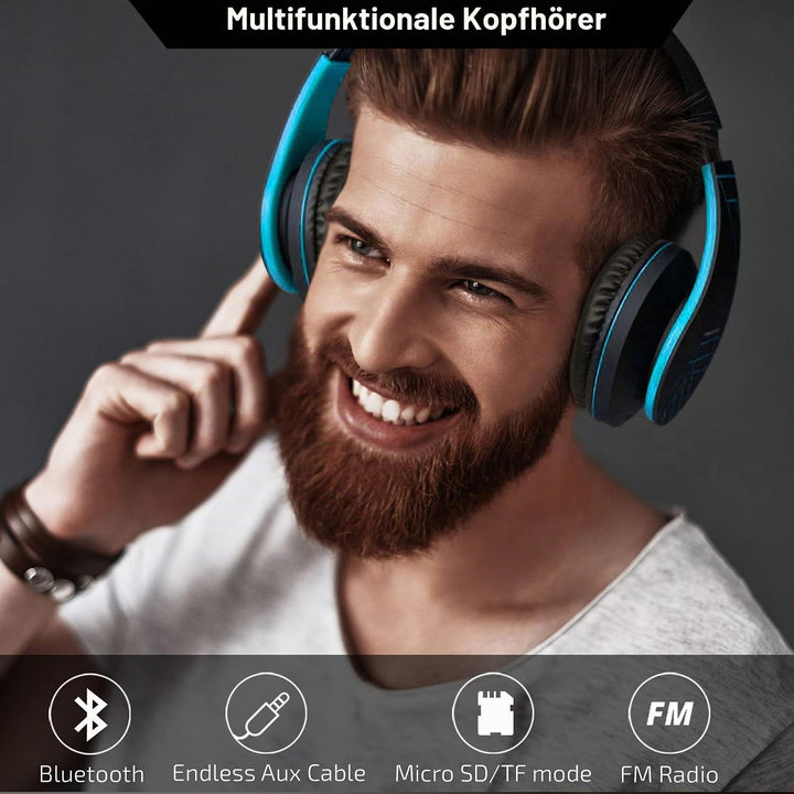 PowerLocus Kabellose Kopfhörer Over Ear, Kopfhörer Bluetooth mit Mikrofon, Faltbar, weiche Ohrpolste