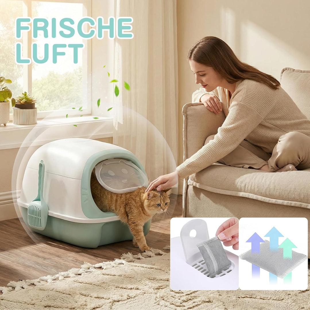 3-in-1 Katzenklo, mit deckel, Zvonema Katzentoilette hoher Rand, niedriger Einstieg für Kätzchen & S