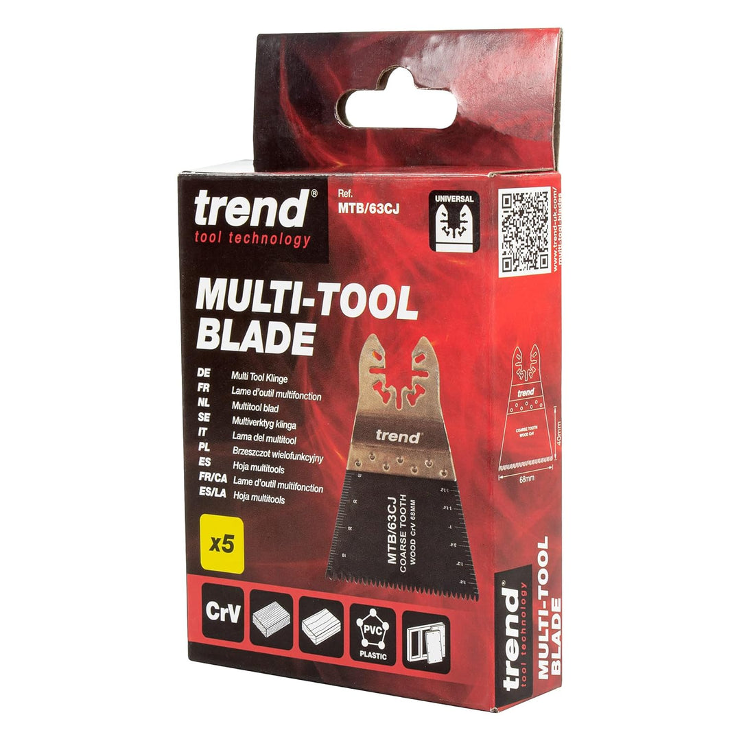 Trend Multi-Tool Sägeblätter, 5er-Pack, 68 mm Grobzahn CrV im japanischen Stil für Holz & Gipskarton