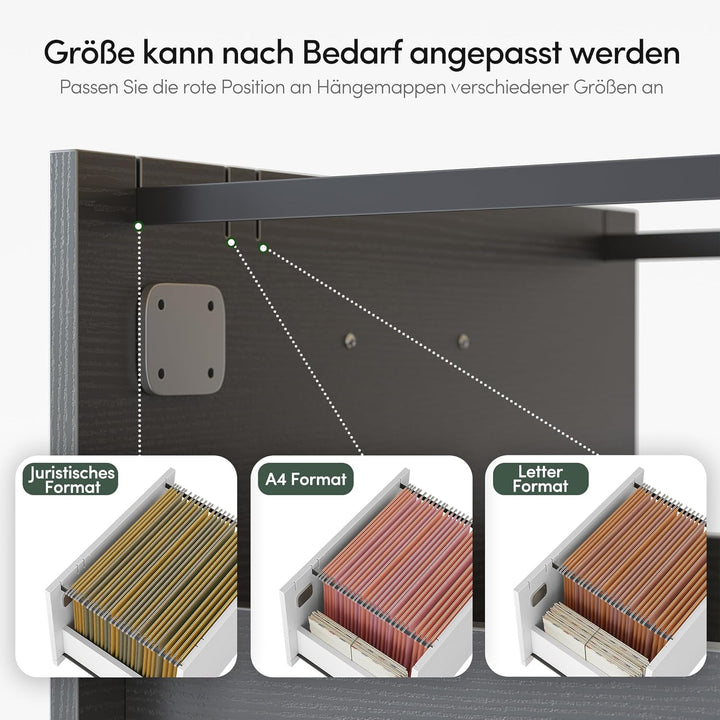 FEZIBO 3-Schubladen-Mobiler Aktenschrank, Seitenschrank mit Schloss, Druckerständer mit offenen Abla