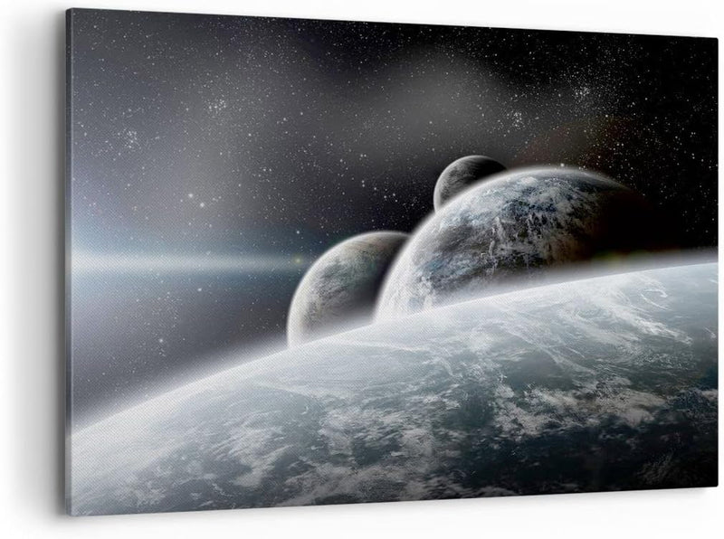 ARTTOR Bilder auf Leinwand 100x70cm Leinwandbild Planeten Kosmos Sterne Gross Wanddeko Bild Schlafzi