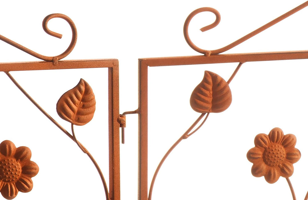 Kobolo Gartenstecker Leaves Zaun Zaunfeld Rankhilfe - 2 Stück - Metall - Rostoptik Gr.2, Gr.2