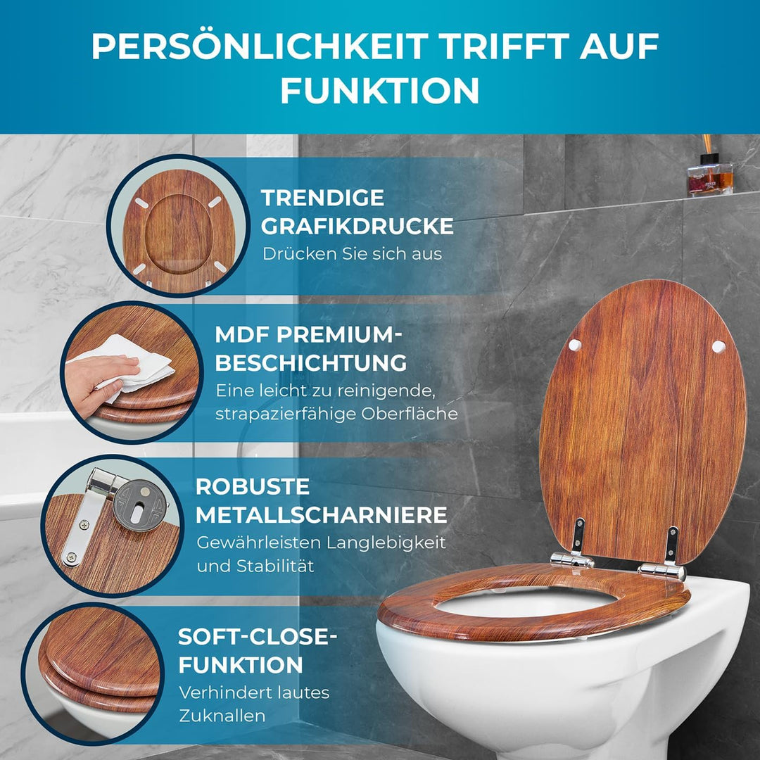 Benkstein Toilettendeckel mit Absenkautomatik Dunkles Treibholz – antibakterieller WC Sitz – Quick-R