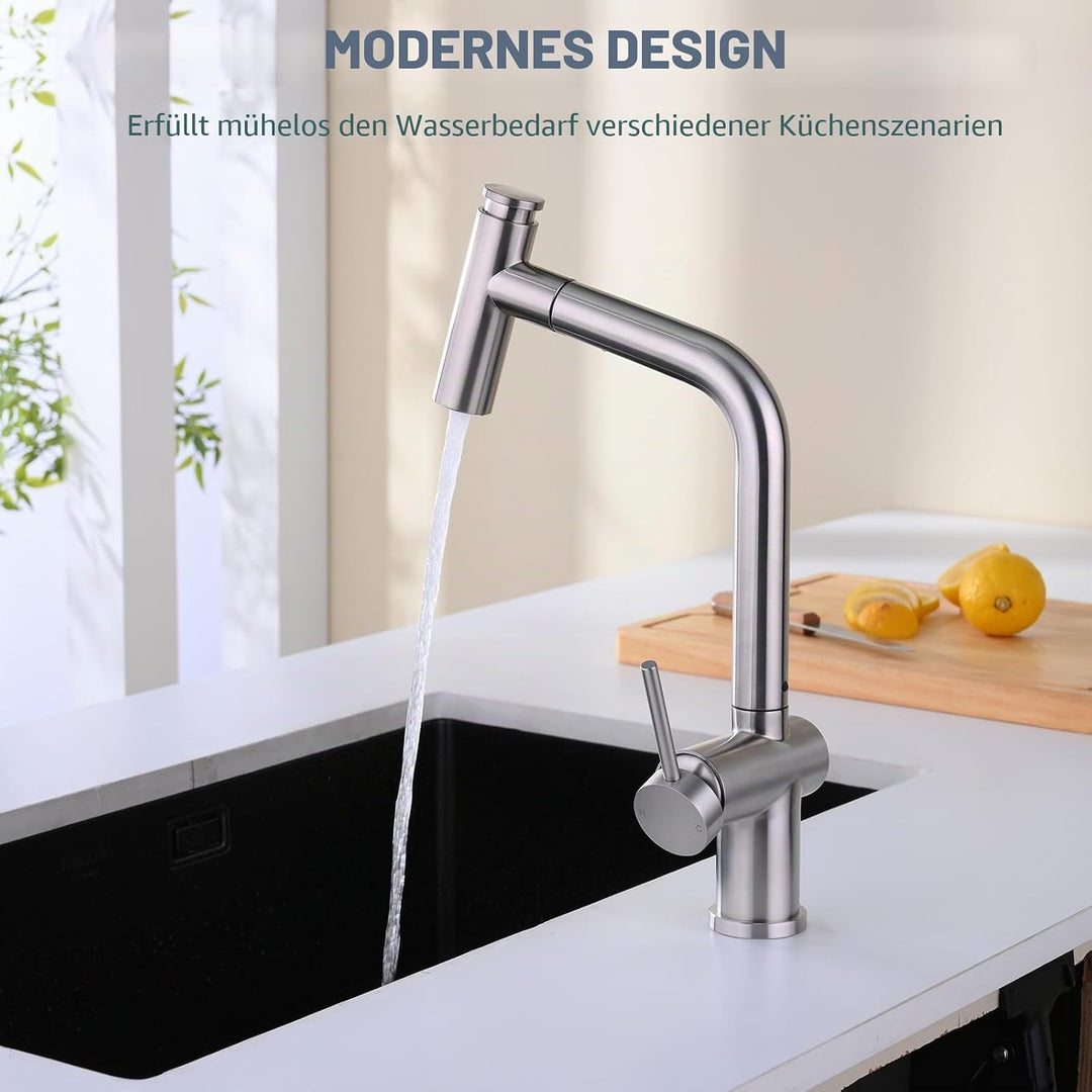 Wasserhahn Küche mit 2 Modi, Hochdruck Küchenarmatur mit Brause Ausziehbar, Schwenkbar, Einhebel Spü