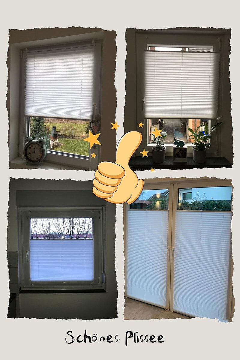 OBdeco Plissee Rollo Klemmfix ohner Bohren lichtdurchlässig Crushed Optik Faltrollo für Fenster und
