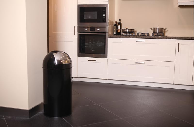 PROREGAL Abfallbehälter mit Pushdeckel & Inneneimer aus Metall | 40 Liter, HxBxT 74x34x34cm | Schwar