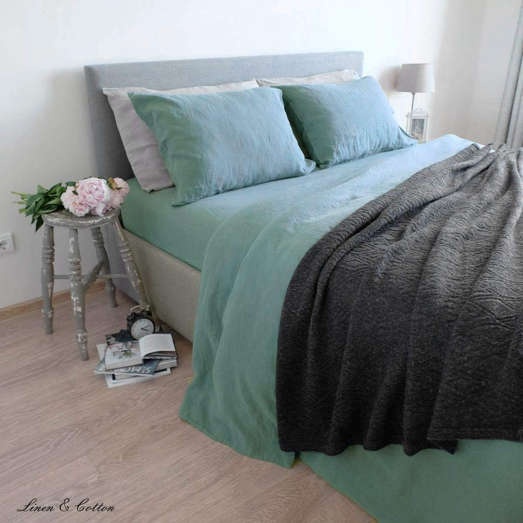 Linen &amp; Cotton Weicher Griff Bettwäsche Set Alicia - 100% Leinen Gewaschen, Mint Grün (140 x 200 cm)