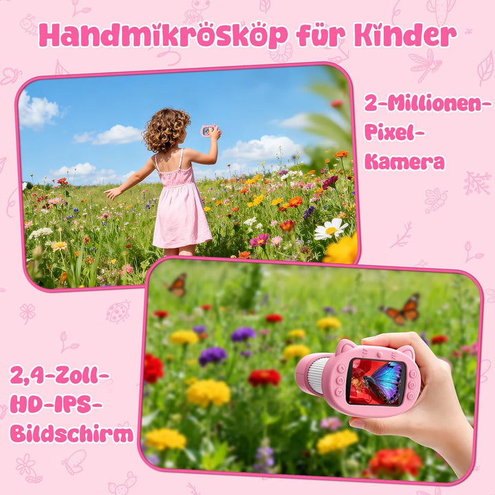 Mikroskop für Kinder, 1000X&2.4" HD Bildschirm Kinder Mikroskop Spielzeug ab 3 4 5 6 7 8 Jahren Kind