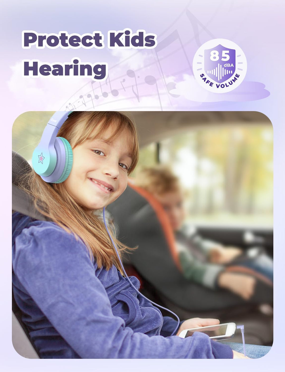iClever Kinder Kopfhörer, Kinderkopfhörer mit Kabel 85dBA Sichere Lautstärke, HS19S Stereo-Sound Ove