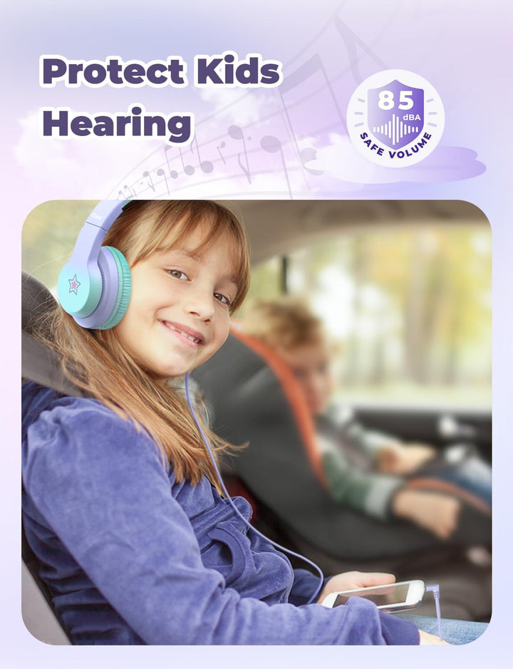 iClever Kinder Kopfhörer, Kinderkopfhörer mit Kabel 85dBA Sichere Lautstärke, HS19S Stereo-Sound Ove