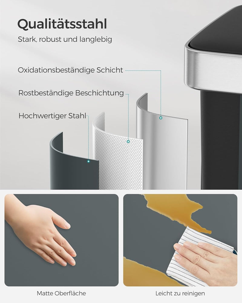 SONGMICS Mülleimer Küche, 2 x 30 L, Mülltrennsystem 2 Fächer, 15 Müllsäcke, Abfalleimer Edelstahl, I