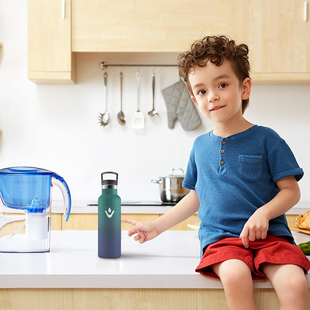 Thermosflasche 500ml mit Strohhalm, Trinkflasche Edelstahl, Doppelwandig Isoliert, BPA-frei, Kohlens