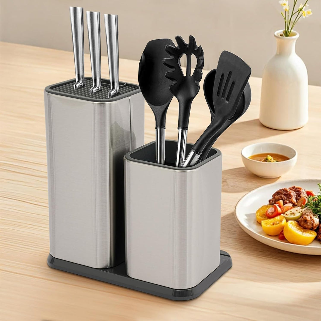 2 in 1 Messerblock ohne Messer, Mit Schlitzen und multifunktionalem Lagerregal, Suitable for kitchen