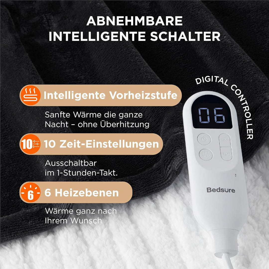 BEDSURE Heizdecke Wärmedecke Elektrische Kuscheldecke - mit Abschaltautomatik, 6 Heizstufen & 10 Stu