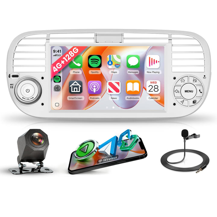 Rimoody 4G+128G Android Autoradio für FIAT 500 2007-2015 Wireless Carplay Android Auto 7 Zoll Touchs