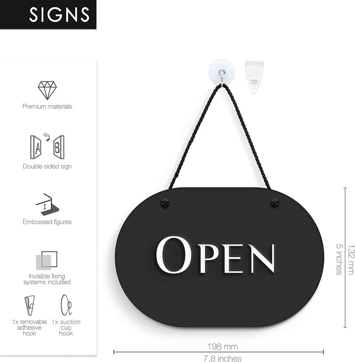 3DP Signs | Stilvolles Oval Schwarz - Open/Closed Türschild [OC35] - Doppelseitig hängende Türplatte