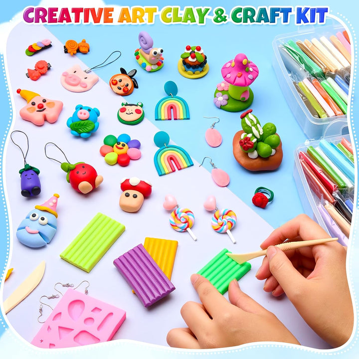 Bridokit 54 Stück Knete Kit, Polymer Clay Set Mit 19 Schnitzwerkzeuge und 2 Edelsteinsilikonform für