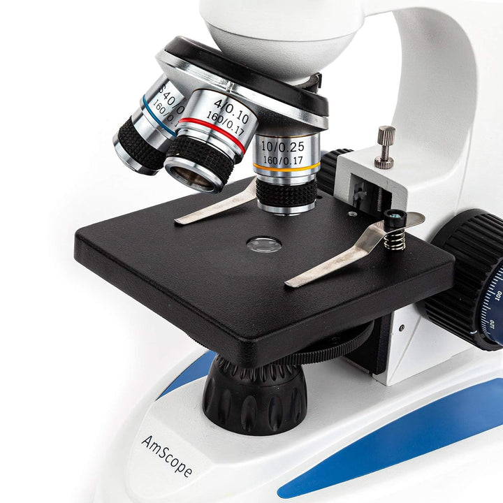 AmScope M158C Schnurloses LED-Studenten Mikroskop mit Metallrahmen, Glaslinsen und Grob- und Feinfok