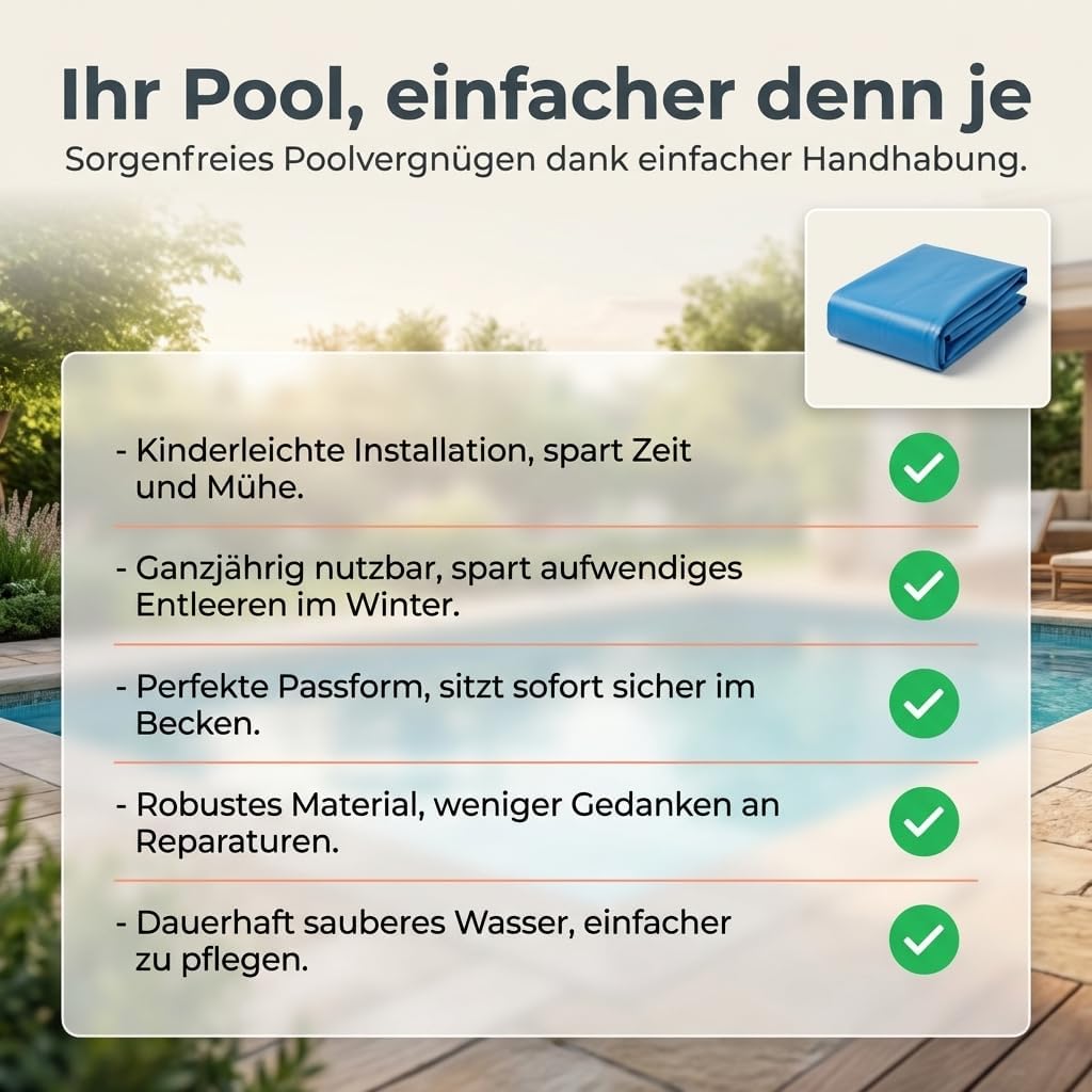 Poolfolie 360x90 cm, rund 0,25 mm, blau, überlappend für Stahlwandpool, UV-beständige, passgenaue Po